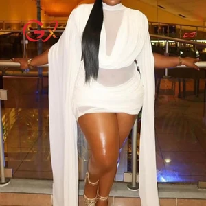 GX25160 Women's Fashion 2026 Sexy O-Neck Mesh Elegant See Through Mini Dress Elegant Party Long Unique Sleeve Nigh Club Dresses