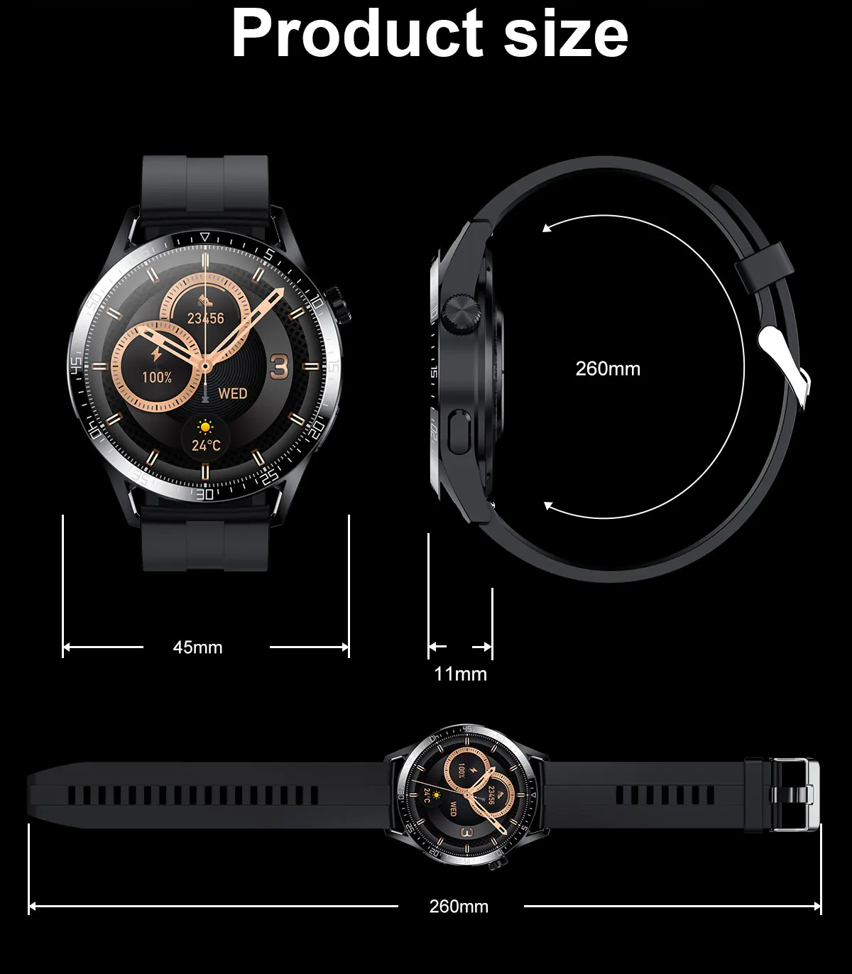 Montre connect&eacute;e Kalobee SK37 1,53 pouce avec Bluetooth, appels, intelligence artificielle vocale, lecteur de musique, NFC, bouton rotatif, &eacute;cran toujours allum&eacute; et chargement sans fil.