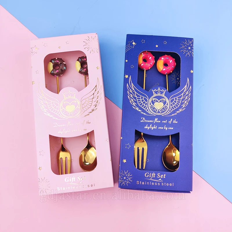 2021 New products 4pcs Stainless steel Donuts coffee stir spoon gift set