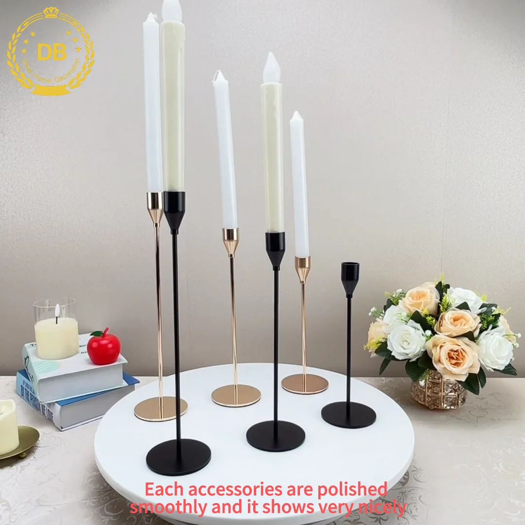 Romantic Candles Stand Matte Black Taper Candle Holder Set Of 3 For
