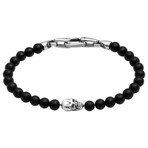 6mm Stainless Steel Men's Bead Bracelet with Matte Black Onyx