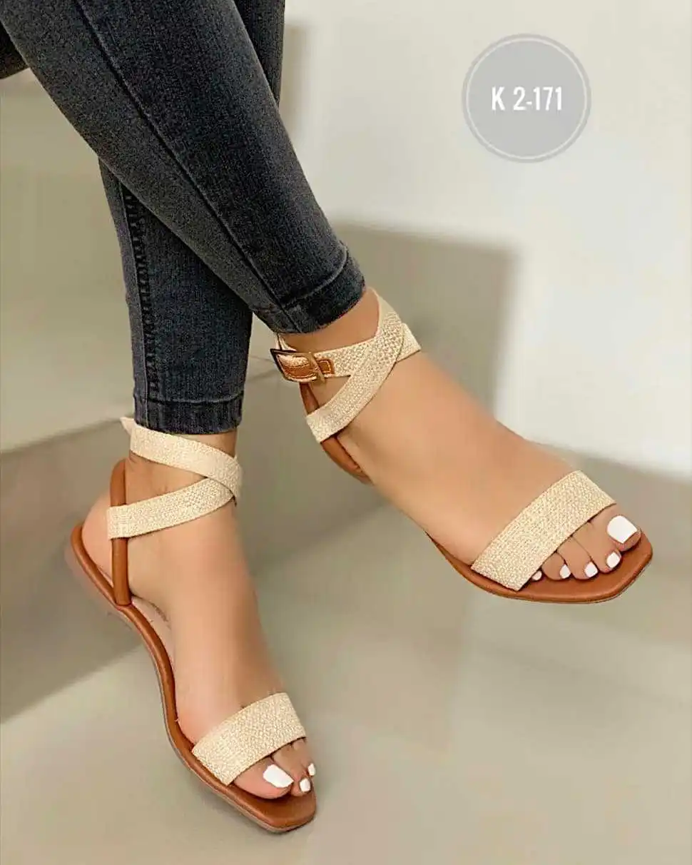 Summer new big size one word buckle flat casual sandals woman