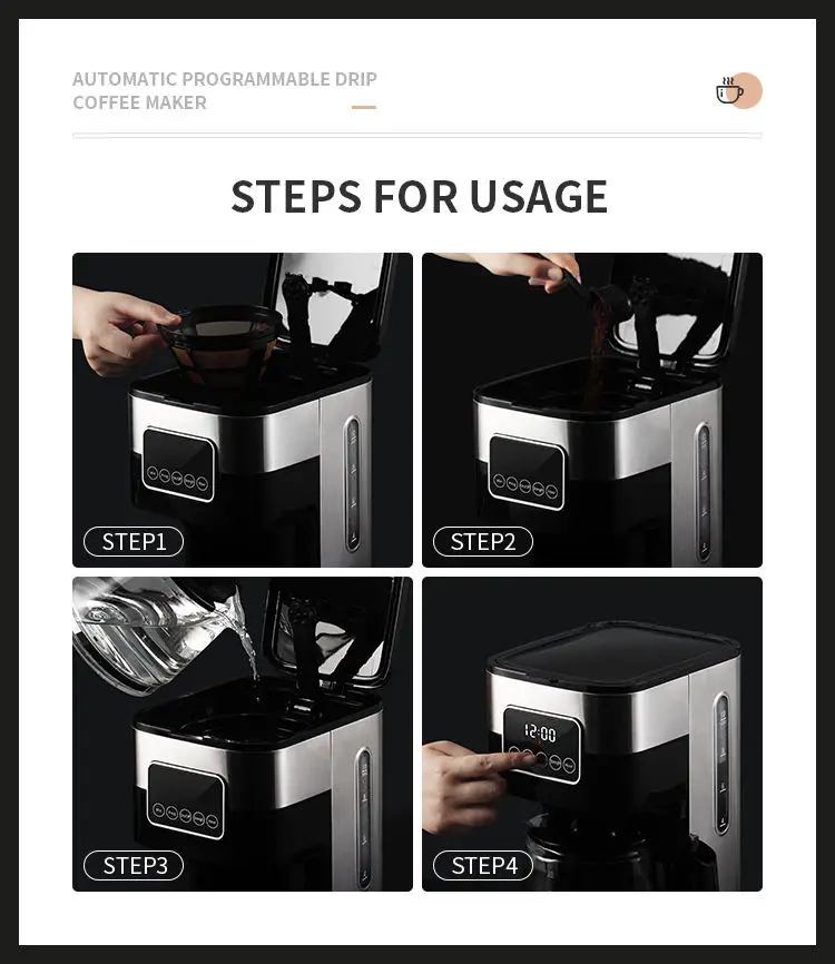 1.5L Programmable Drip Coffee Maker - Auto Shutoff, Stainless Steel ...