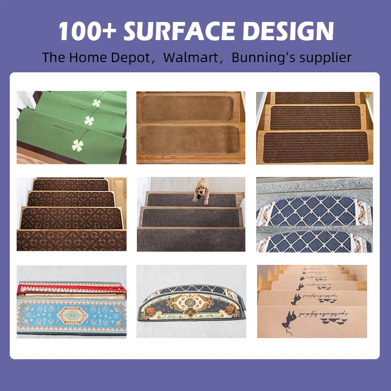 Durable Using Low Price  TPR Backing Polyester Non-Slip Staircase Step Tread Carpet Stair Treads Mats