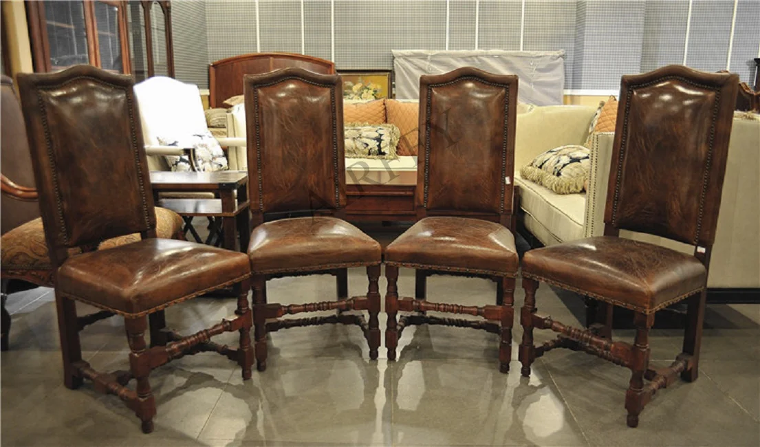 Top Grain Leather Dining Chair With Solid Wood Legs Elegant Set Wood