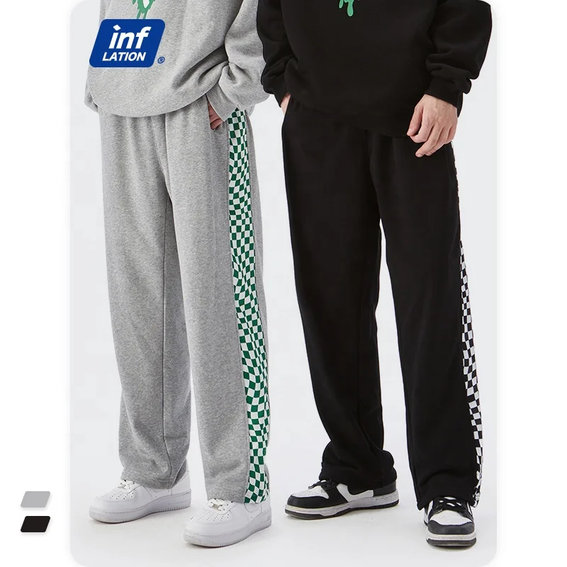 Pantalones De Chándal De Pierna Ancha De Algodón Con Estampado De Cuadros  Laterales Gráficos,Venta Al Por Mayor - Buy Hombre Pantalones De Chándal,Venta  Al Por Mayor Pantalones De Chándal,Grueso Pantalones De Chándal
