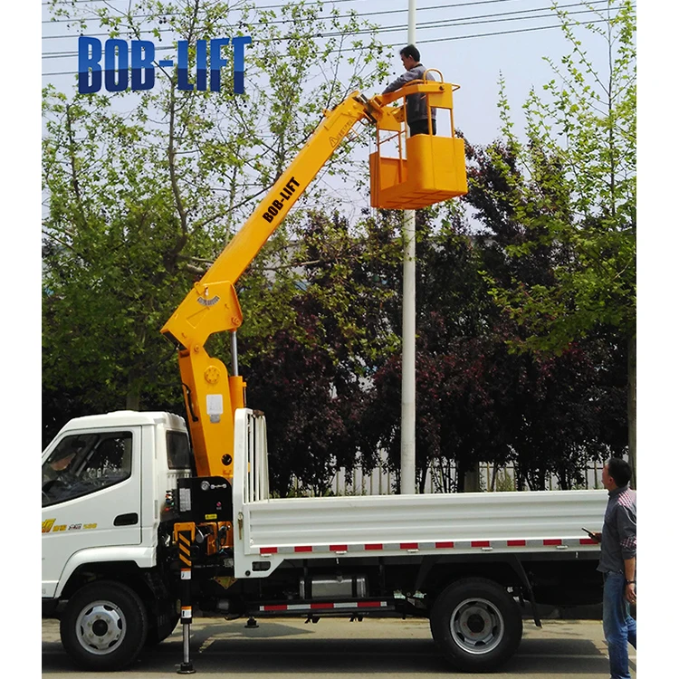Dubai Pickup Truck Lift Mobile Basket Crane for Sale 2 Sections Telescopic Boom Dongfeng Engine 5T Rated Load 2050KG 20mpa 850MM