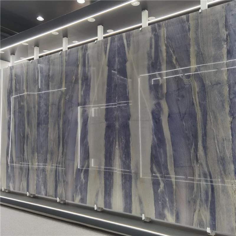 product natural royal spectrolite blue quartzite exotic stone slab book match wall background  decoration-0