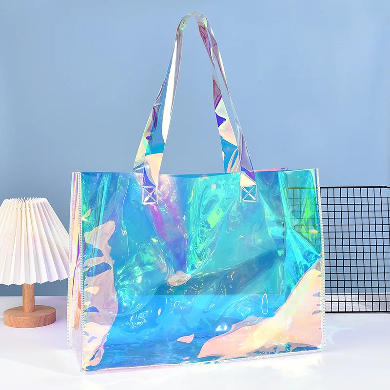 Custom Logo Holographic Pvc Tote Bag Clear Laser Tote Clear Holographic ...