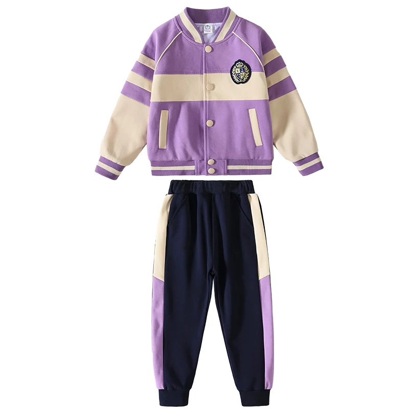 Spring Children Track Suit for School Custom Made Purple Cotton Kindergarten Primary School Wear Tracksuit