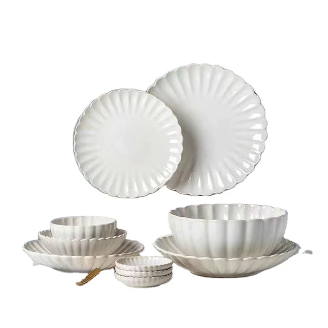 Ceramic Plate Dinner Tableware Eco-Friendly 6 8 10 Inch Bowl Coffee Mug Porcelain Dessert and Cake Plate Serving Set