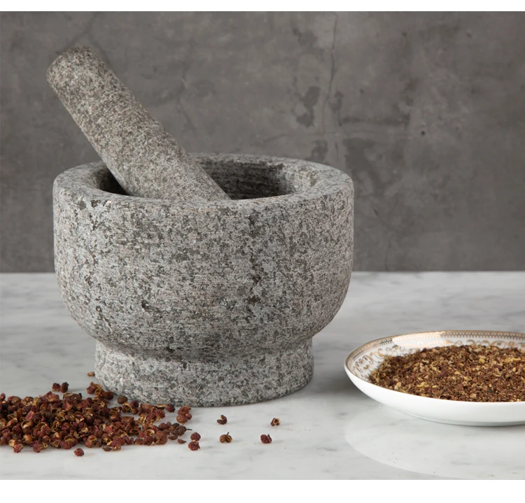 Mortar And Pestle Set Granite Grey Manual Herb & Spice Tools Mortar And