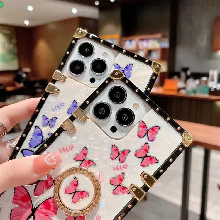 2022 New Luxury Designer Fancy Butterfly Trunk Phone Case Bling With Ring  Holder for iPhone 14 13