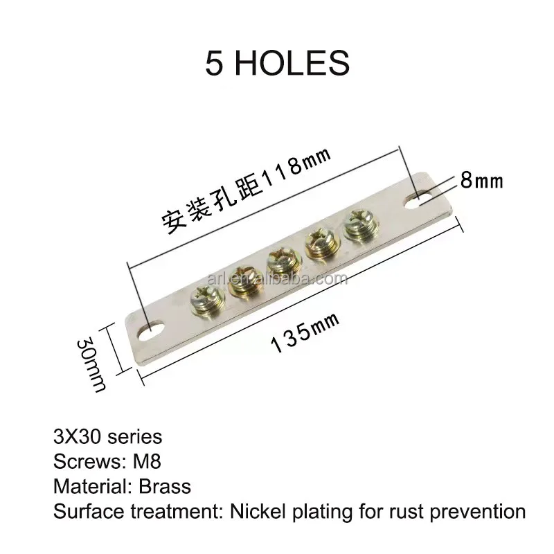7 Position Neutral Terminal Block Power Cable Connector 2.5X25 Nickle ...