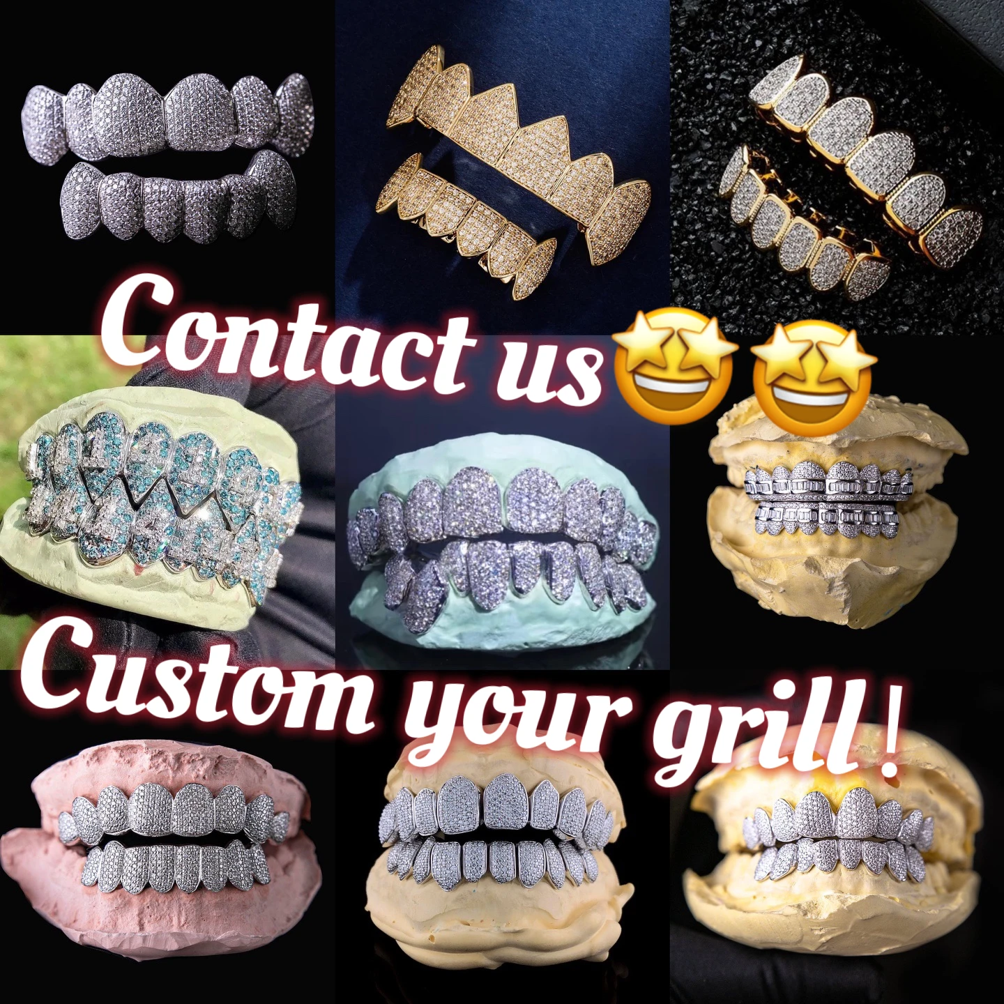 Customized Iced Out Grillz 8 on 8 Men Women Hip Hop Grills 925 Silver Flawless VVS Moissanite Grillz