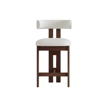 Luxury Ash Wood Modern Barstool Customizable Color Lamb Velvet High Chair for Dining Room Contemporary Dining Bar Chair