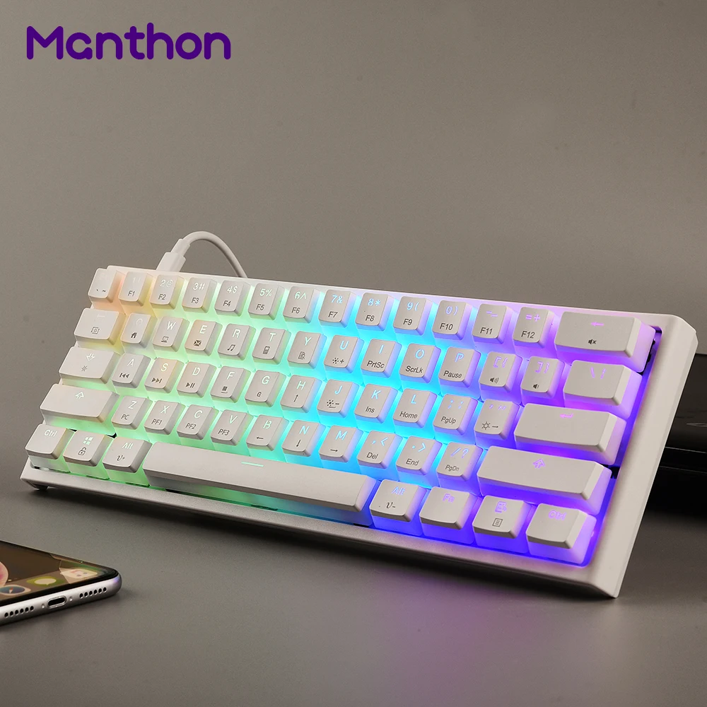 Teclado mecânico 60% 61 teclas com tampas de pudim preto e branco