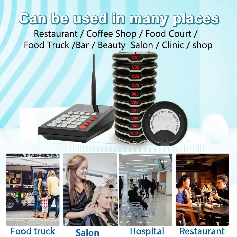 Wireless Restaurant Paging System Round Pager Waterproof Vibrating