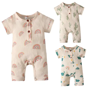 Boys and Girls children European and American summer Short Sleeve cactus cloud print jumpsuit romper ins