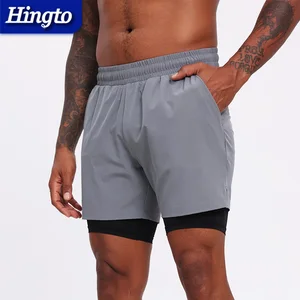 OEM ODM Men Fitness Running Quick Dry Gym Shorts Wholesale Blank 2 in 1 Double Layer Fitness Shorts Workout Jogger With Pocket