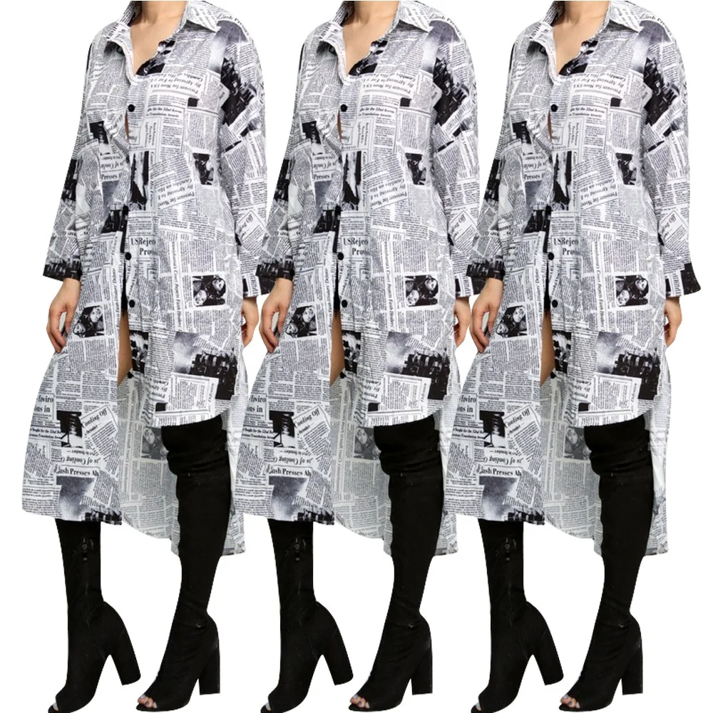 news print shirt dress