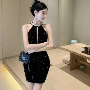 Fashion Sexy Women Hanging Neck Dress for Women With Shiny Sequins and Diamond studded Design Dresses Bodycon Wholesale Clothing