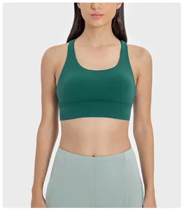 TOPKO High Quality  OEM Women's Cross-back Yoga Bra Double-sided Brushed Nude-feel High-strength Shock-proof Push-up Sports Bra