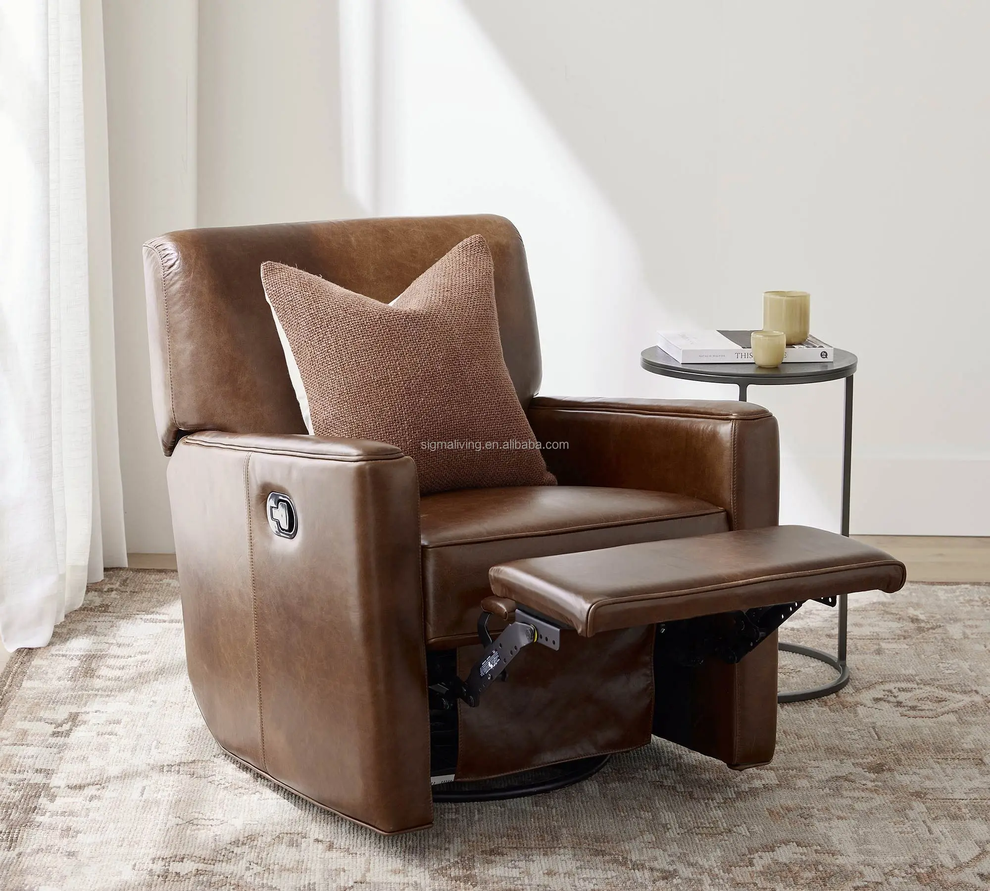 recliner chair living room furniture square arm leather grand swivel recliner