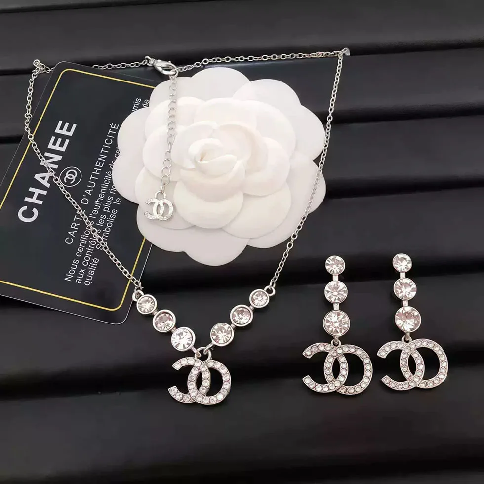 Stainless Steel Diamond Flower Jewelry Set