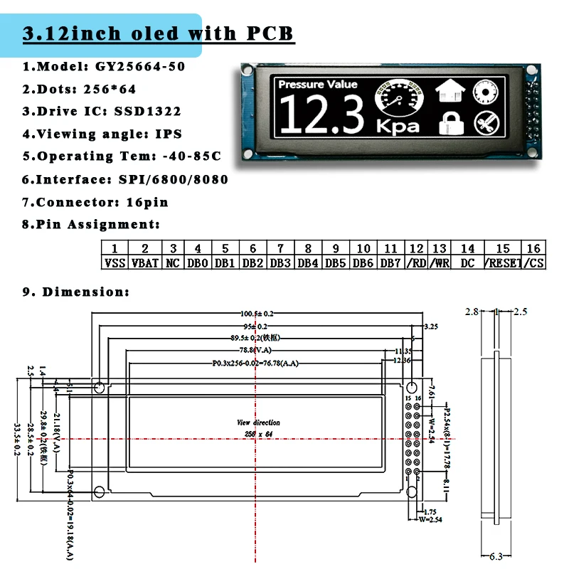 White Blue Yellow Oled I2c Spi 128x32 128x64 256x64 Ssd1306 0.91 0.96 1