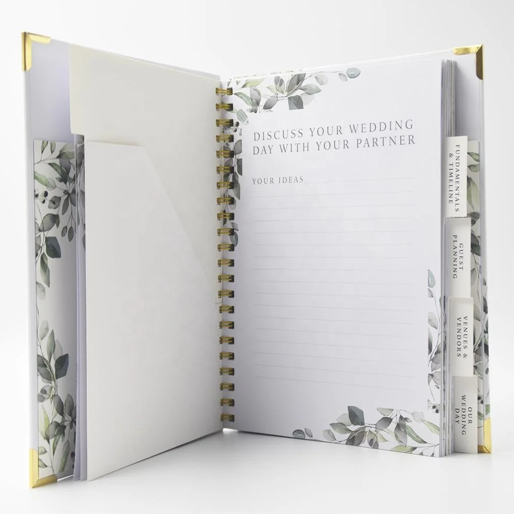 
Индивидуальный Золотой переплет в твердой обложке, Свадебный планировщик/Свадебный планировщик, дневник, органайзер 