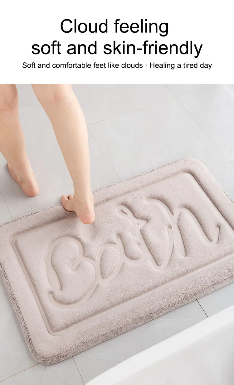 Soft Custom Memory Cotton Bath Mat Non-Slip Solid Color Machine Made Bedroom Living Room Dining Room Hallway Washable Floor Mat details