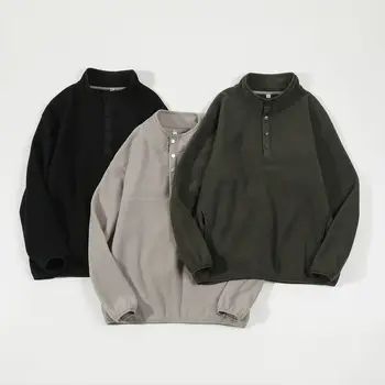 Factory Direct Wholesale Winter Stand Collar Polyester Pullover Fleece Long-Sleeved Sweatshirt Hoodies for Men
