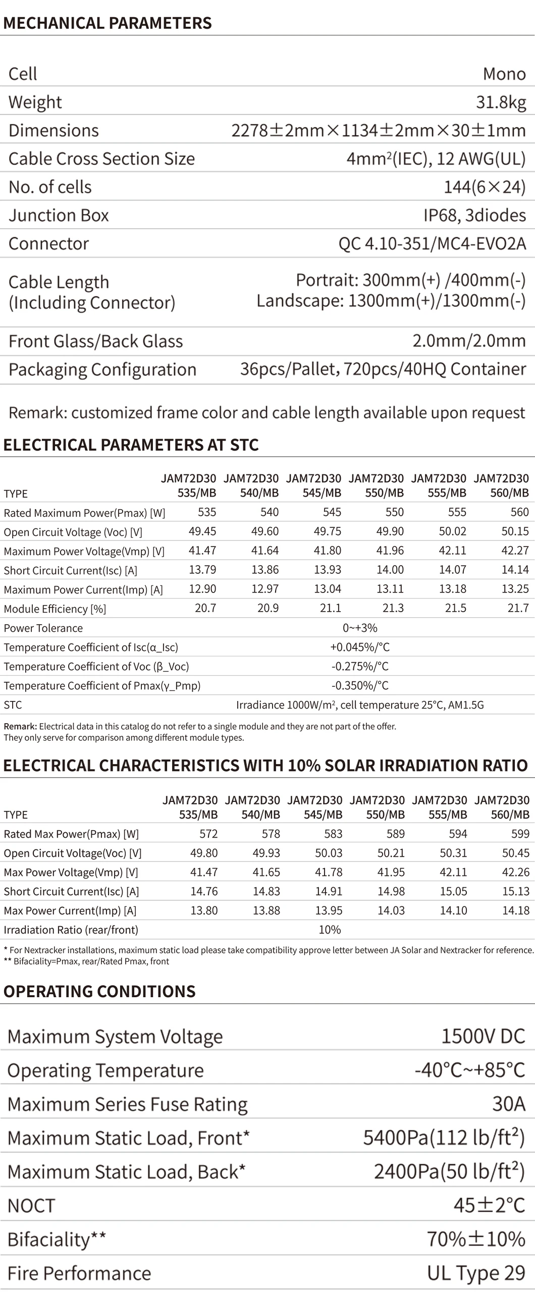 JA Solar JAM72D30 Bifacial 540W 545W 550W 555W 560W 565W Solar Plates ...