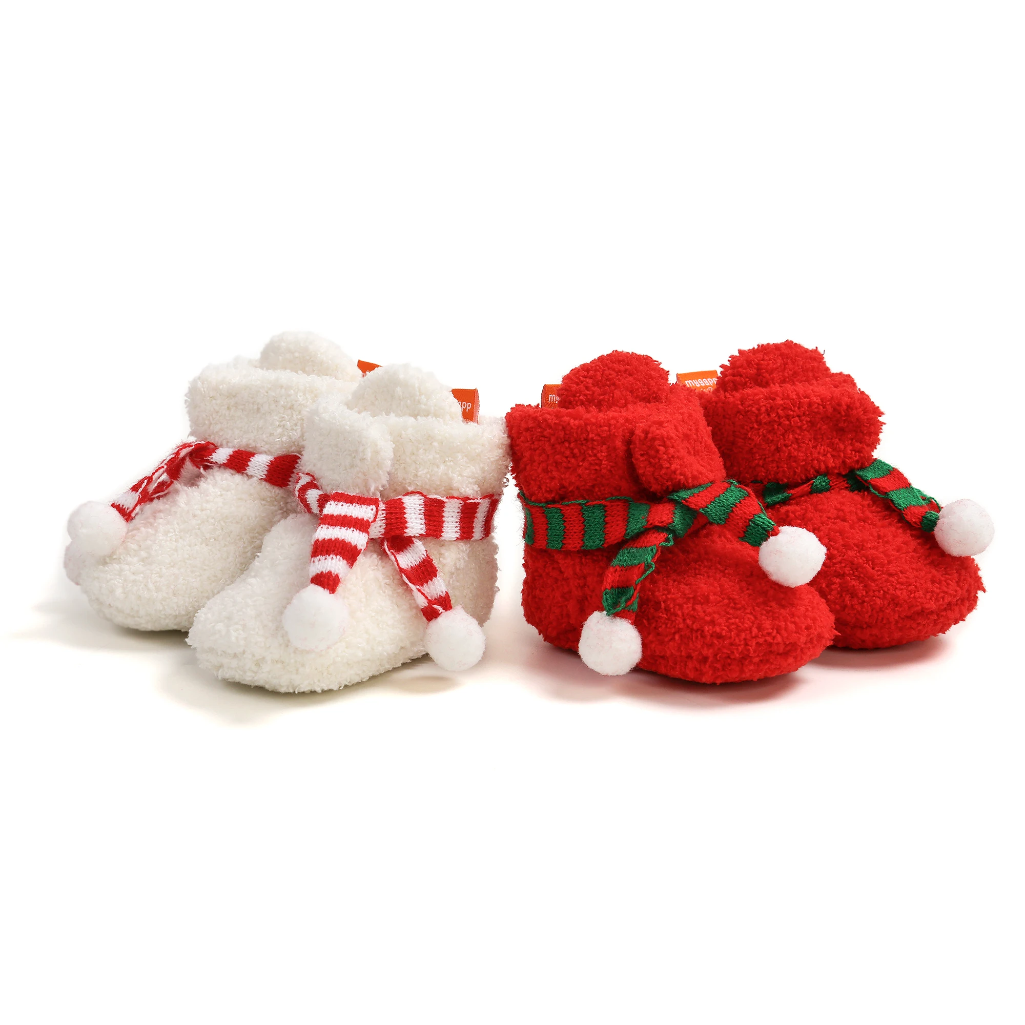 Unisex Warm Winter Indoor Newborn Baby Christmas Shoes Booties 2024 With Cute Scarf Design