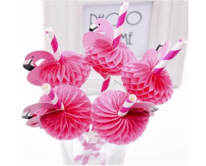 50Pcs Paper Straws Bendable Flamingo Cocktail Drinking Straws