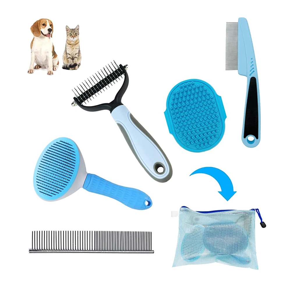 5 In 1 Grooming Dematting Hair Comb Set Dog Brush Kit For Small Dogs