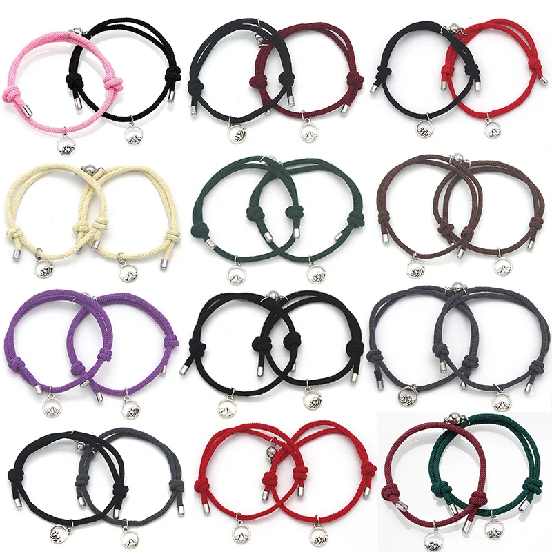Valentine''s Day Gift Handmade Adjustable Sea Mountain Oath Forever Love  Relationship Bracelet Magnetic Bond Chain Set Couple