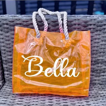 Wholesale Solid Color Waterproof Large Custom Print Logo Transparent Pvc Shopping Clear Tote Bag