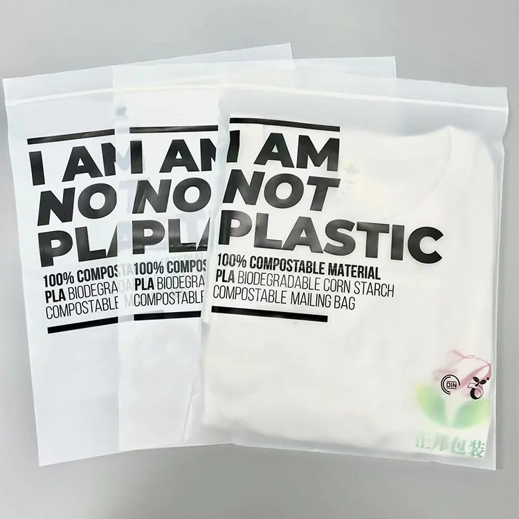 Custom Logo Plastic Bags Clothing PLA Compostable Zipper Packing