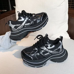 2026 Spring Autumn Women's Thick-Soled Sports Shoes Heightening Breathable Mesh Kids' Casual Sports Shoes