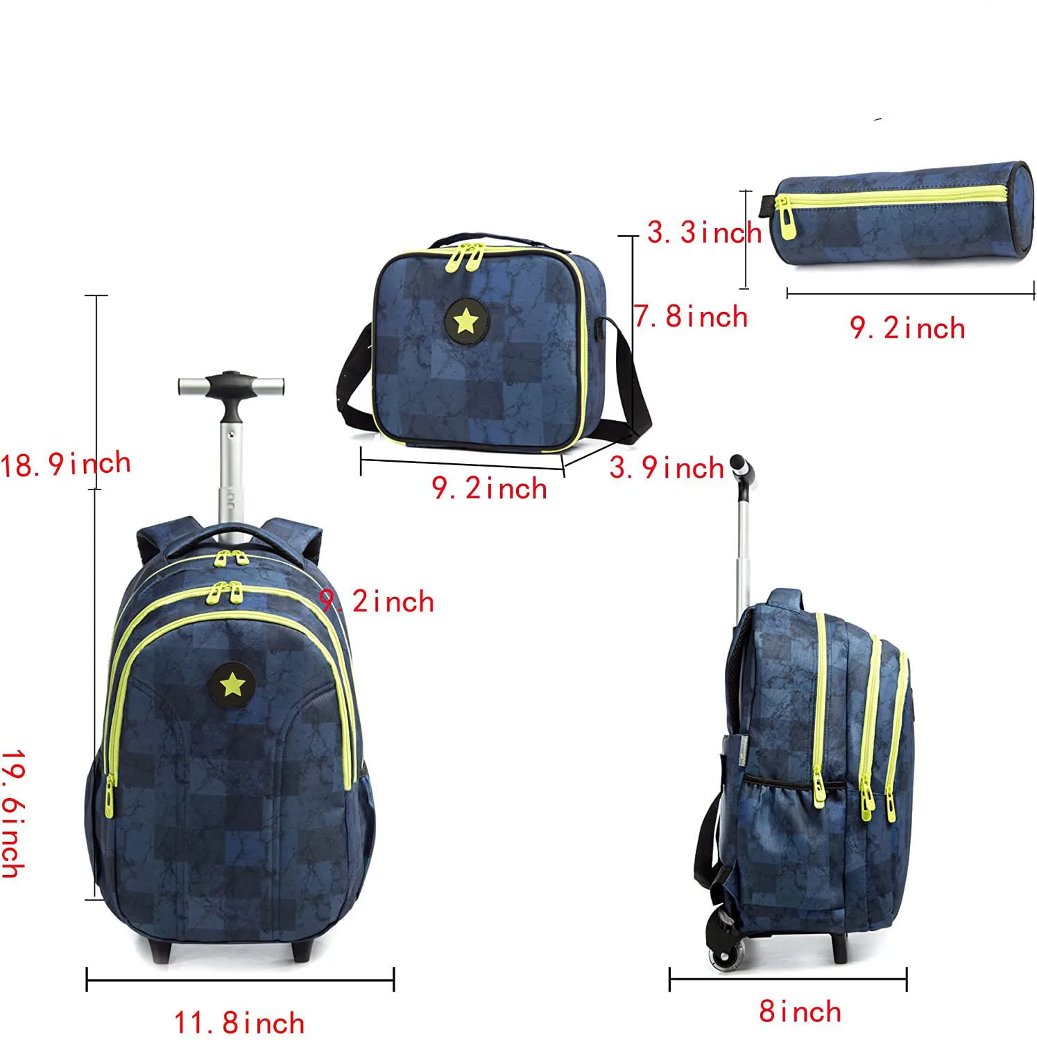 18 Inch Wheeled Kids Rolling School Bag with Pencil Case