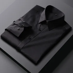 High Quality Men's Twill Dress Shirt Button-Down Collar Long Sleeves Solid Color Stretchable Anti-Wrinkle for Spring Parties