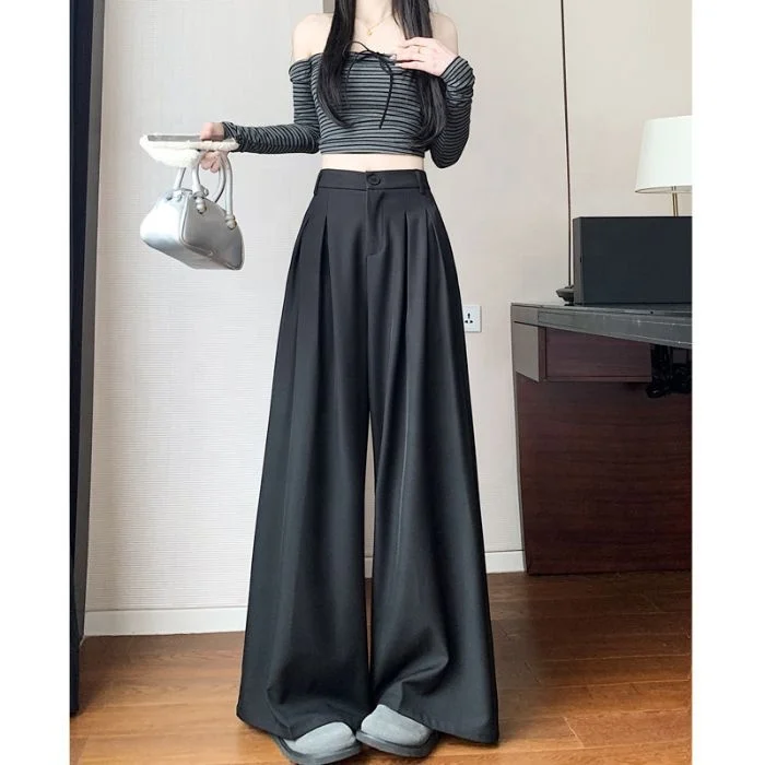 Women's Wide-Leg Pants 2025 Summer New Arrivals High-End Drapey Loose-Fit Straight-Leg Trousers for Petite Figures