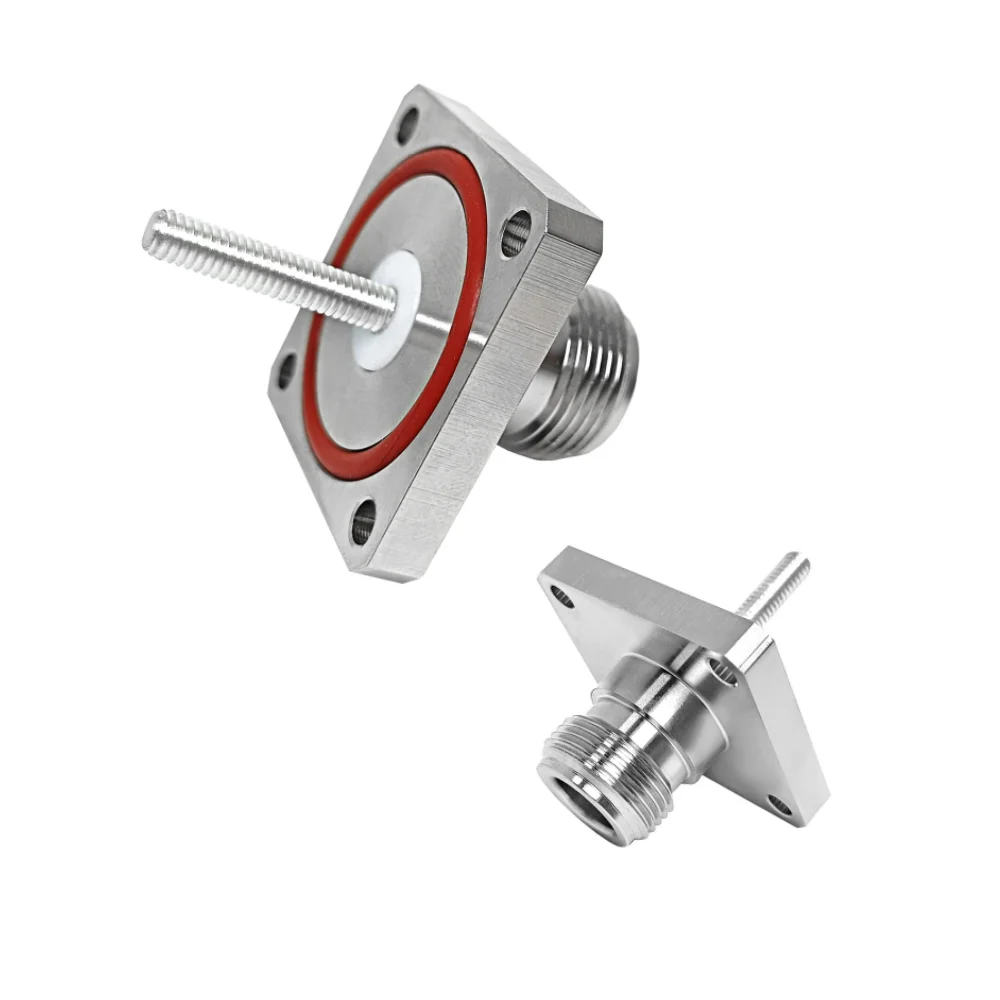 50 Ohm Waterproof N Type Female Panel Mount Connector 4 Hole Flange M5 for 5G Base Station and Communications