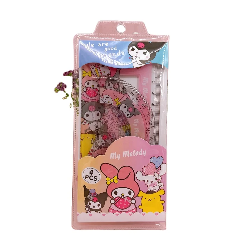 (Wholesale) School Stationery Kuromi Ruler Cute KT Melody 4pcs/set Plastic for Kids