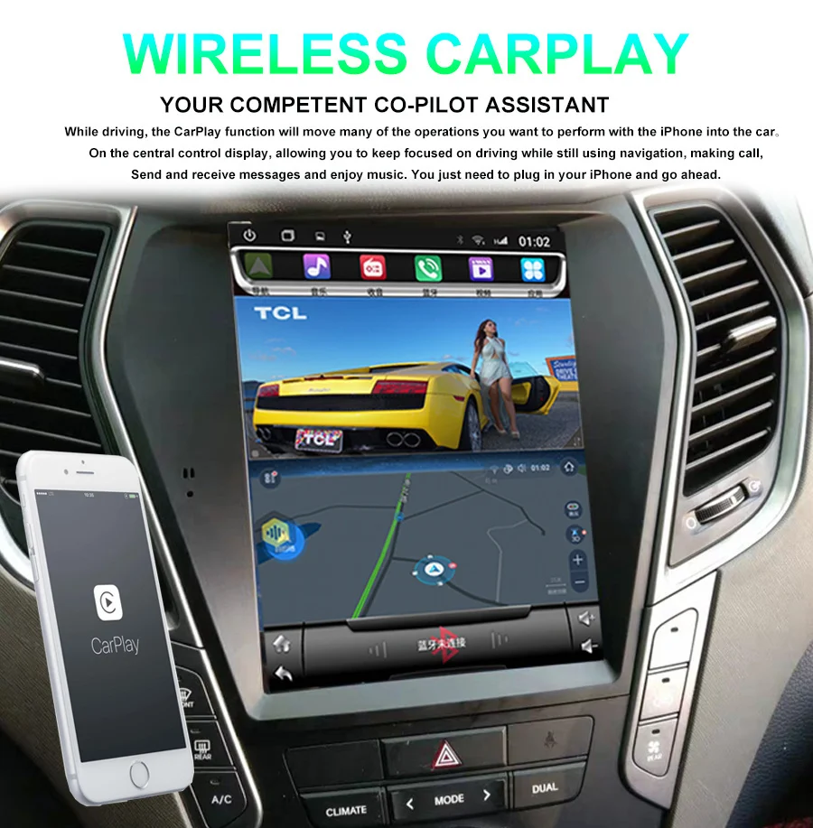 Car Radio Android 13 IPS Screen for Hyundai Santa Fe Sport 2013 IX45 2015 2016 2017 GPS Navigation Multimedia Player CarPlay