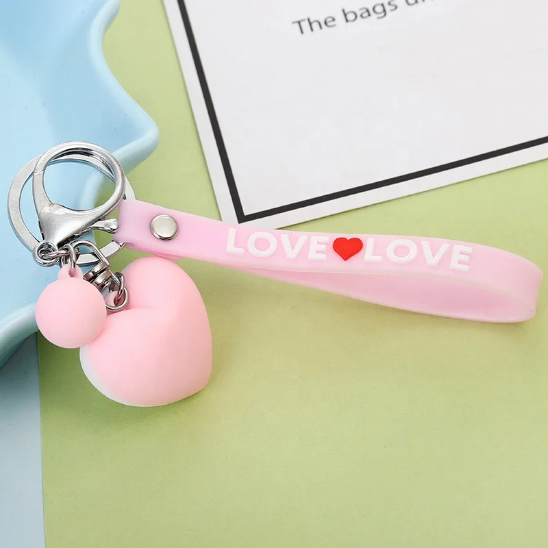 Colorful Rubber Key Chain Loving Soft Pvc Plastic Kpop Heart Cute Girl 3d Keychain
