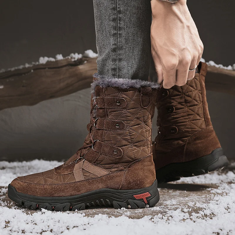 mens boots Oxford Soft Non slip men winter boots custom outdoor Plain ankle Fur Plush warm Leather snow boots for men