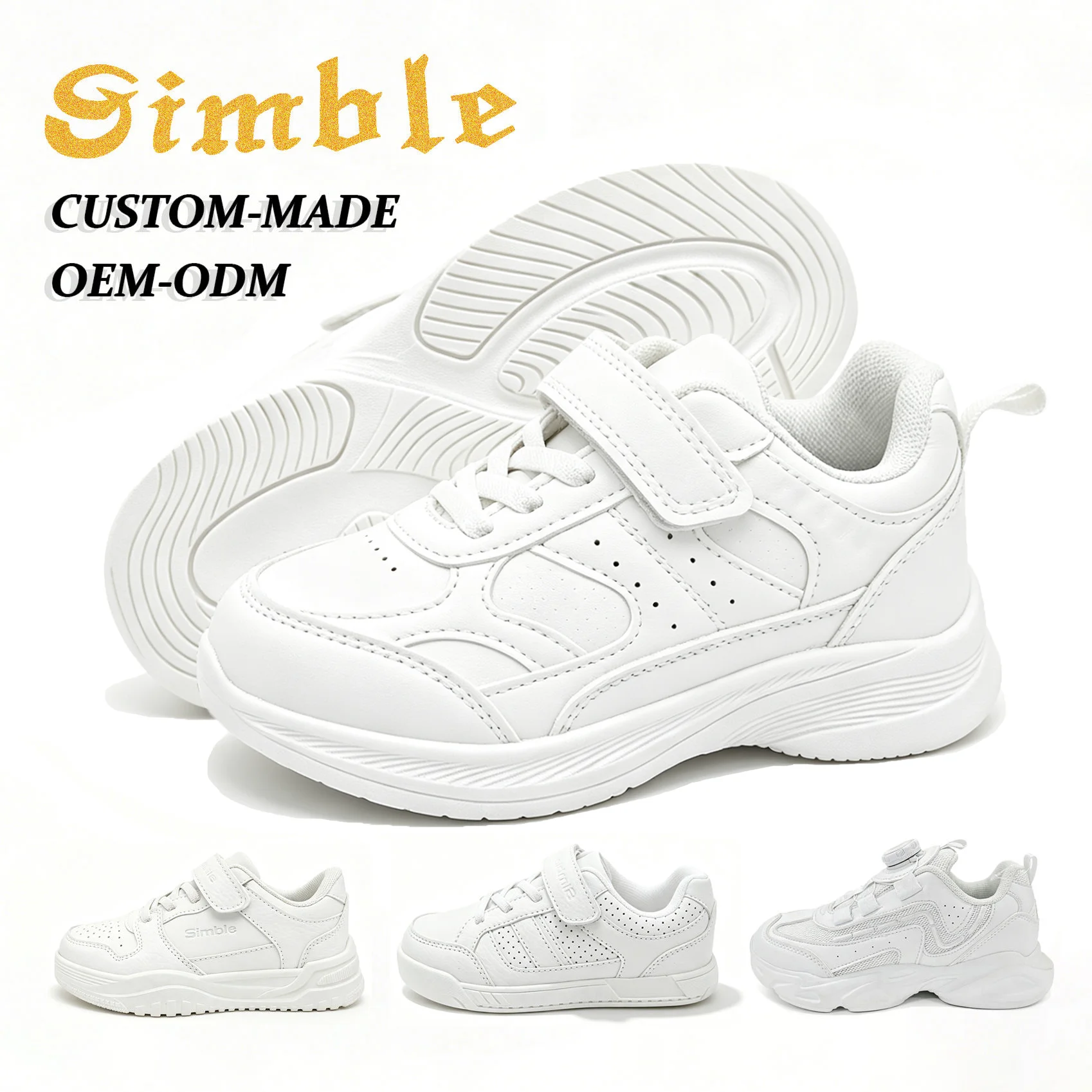 High Quality Custom White Kids Back to School Shoes Non-slip Comfort Walking Style Children Casual Sneaker